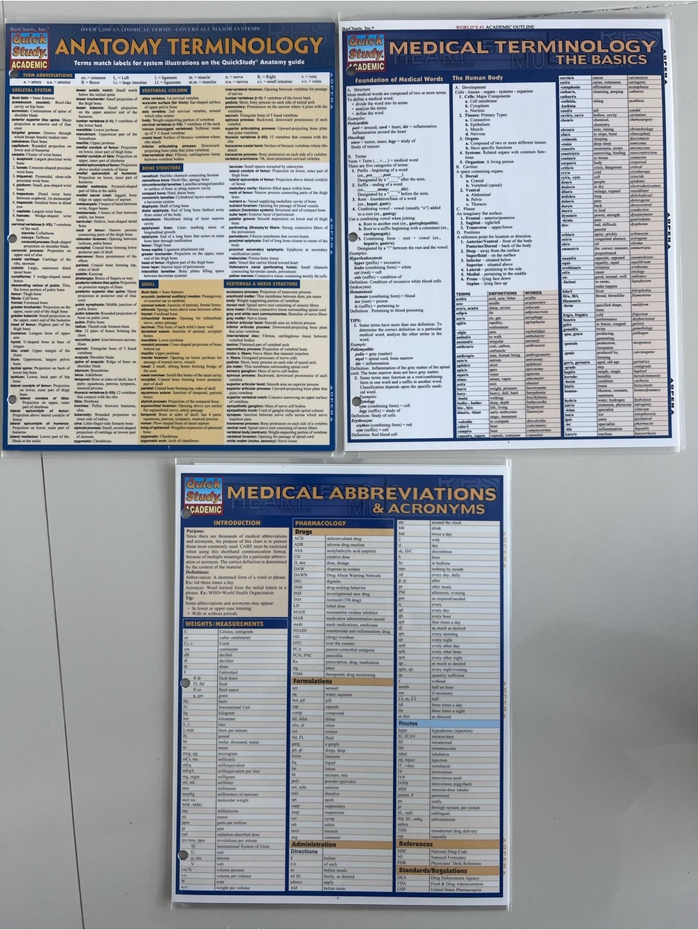 Medical Reference Charts - Anatomy, Medical Terminology & Abbreviations (Blue)